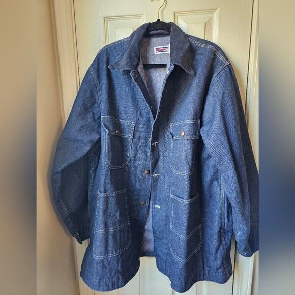 Vintage 1960-1970's Big Mac Denim Fleece Lined Work Wear Coverall Jacket Utility - Picture 3 of 12